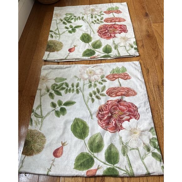 Pottery Barn Serafina Floral Standard Pillow Sham Set 2 Heavy Twill Linen 20x26" - Picture 4 of 14